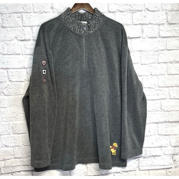Disney Store Tops - Vtg Disney Store Sweatshirt Winnie the Pooh Fleece 4XL Women 1/4zip Gray Y2K 90s